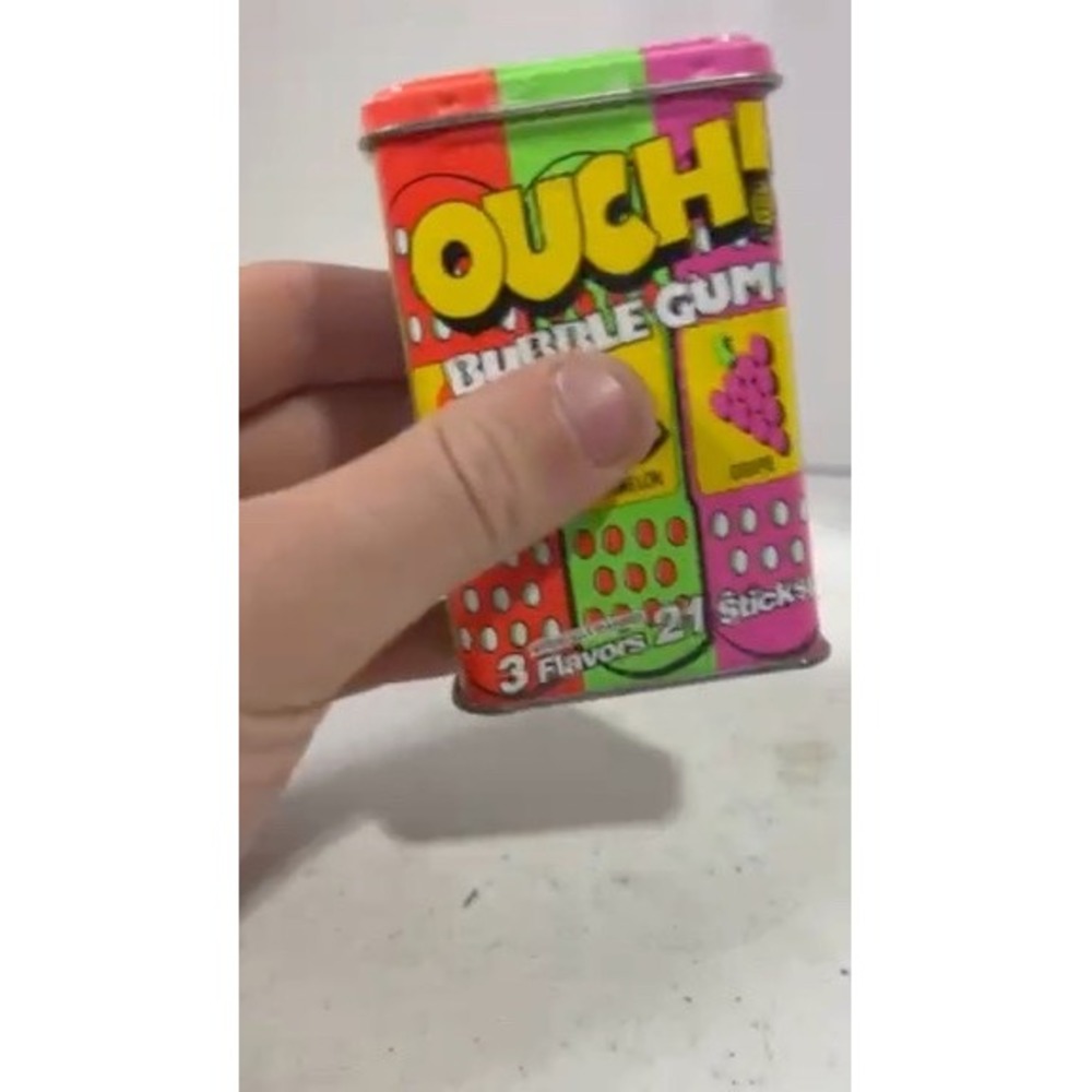 Vintage Ouch Bubble Gum Tin Amurol Confections 3 Flavors Collectible 90s Candy